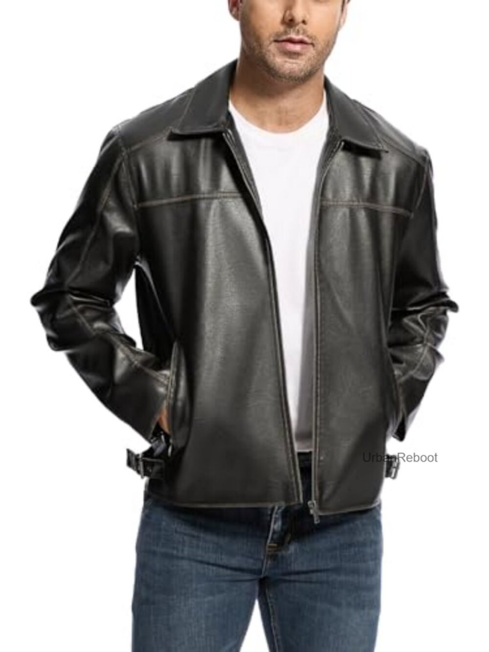 Faux Leather Jacket Men Lightweight Bomber Motorcycle Vintage Fitted